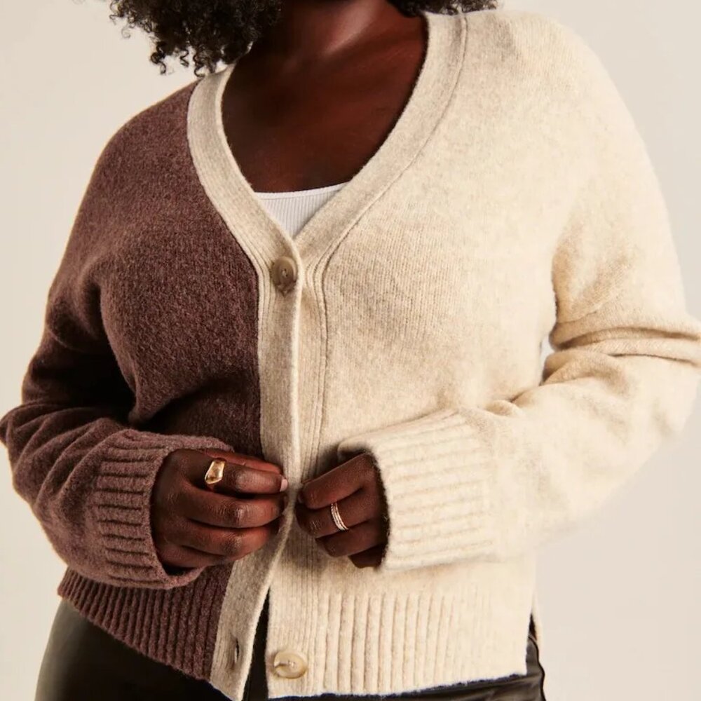 Abercrombie Spliced Color Block Short Cardigan - image 4